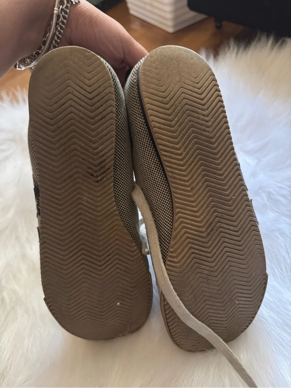 Tory Burch Beige and Black Kids Lace-Up Sneakers